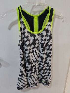 Nike Black White Graphic Racerback Tank with Neon Green Trim